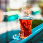 Selective focus of turkish teacup filled with tea